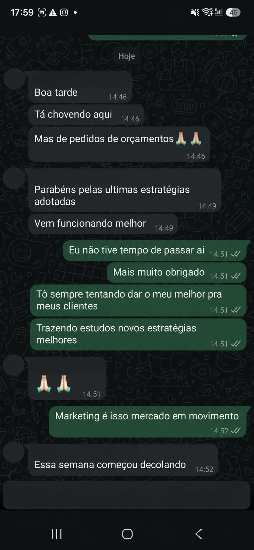 Registro do cliente: Evolução reconhecida, O cliente percebeu a melhora das estratégias aplicadas.